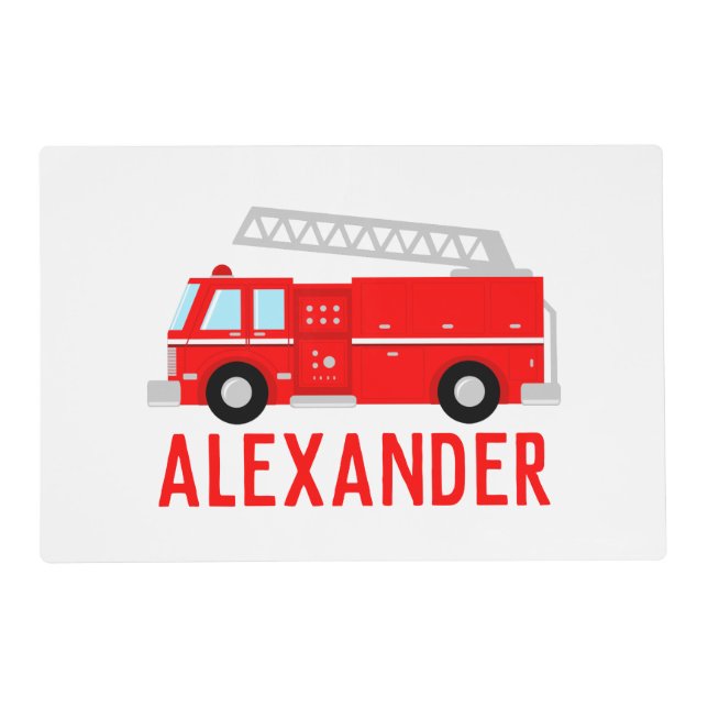 Fire Truck Kids Name Placemat (Front)