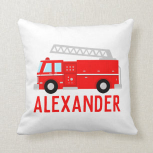 Fire Truck Kids Name Throw Pillow