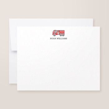 Fire Truck Kids Personalized Stationery Flat Note Card by printcreekstudio at Zazzle