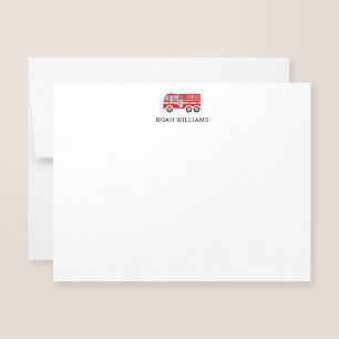 Fire Truck Kids Personalized Stationery Flat Note Card