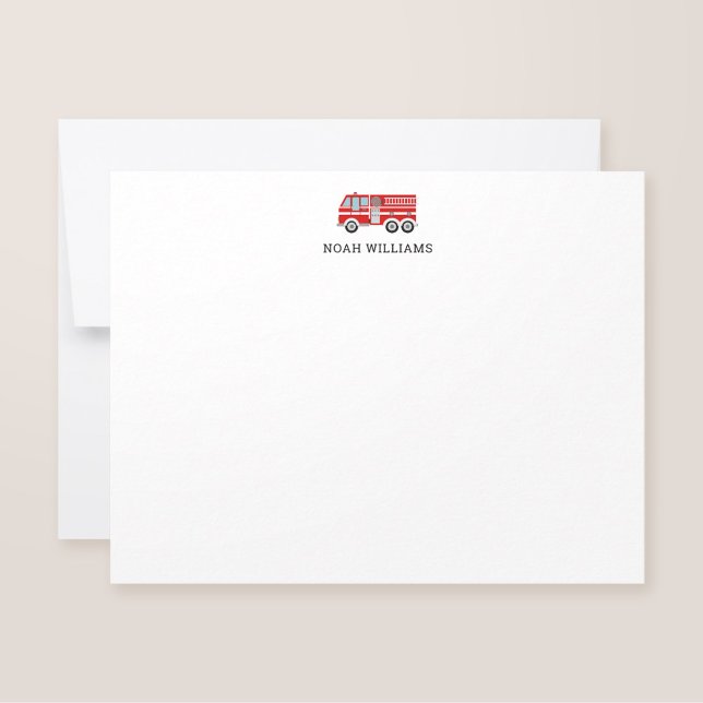 Fire Truck Kids Personalized Stationery Flat Note Card (Creator Uploaded)