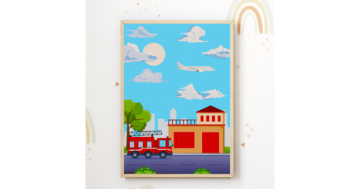 Fire Truck Kids Room Poster Fireman Nursery Print | Zazzle
