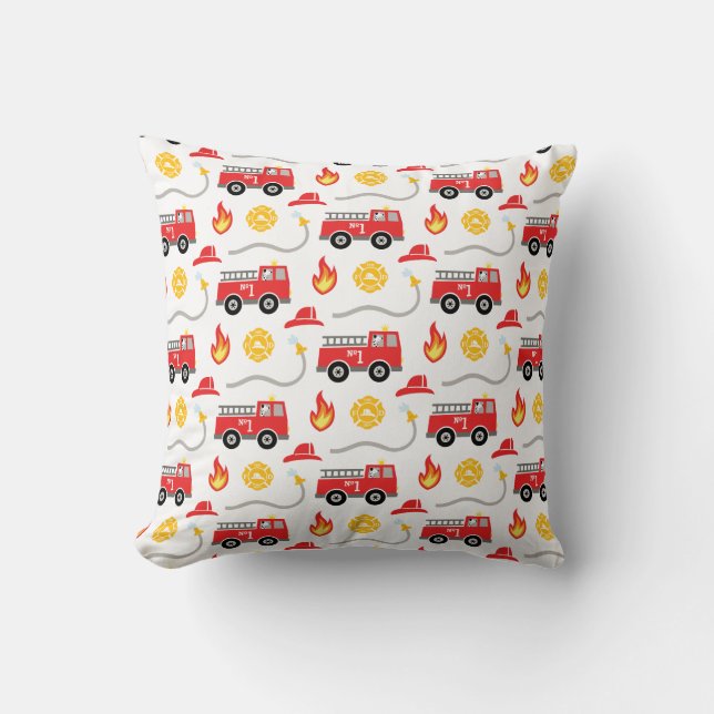 Fire Truck Kids Throw Pillow (Front)