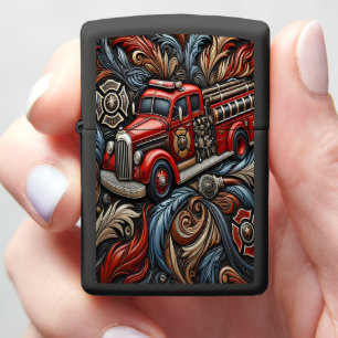 Fire Truck Leather Tribute Art Zippo Lighter
