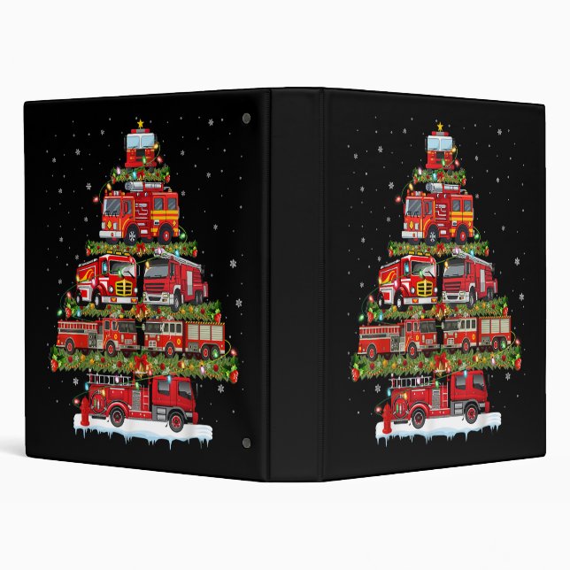 Fire Truck Lights Firefighter Fire Truck Christmas 3 Ring Binder (Background)