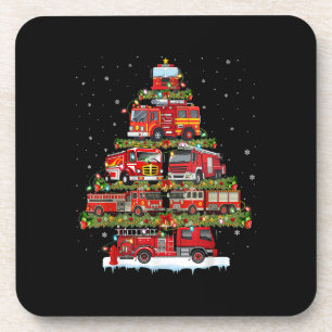 Fire Truck Lights Firefighter Fire Truck Christmas Beverage Coaster