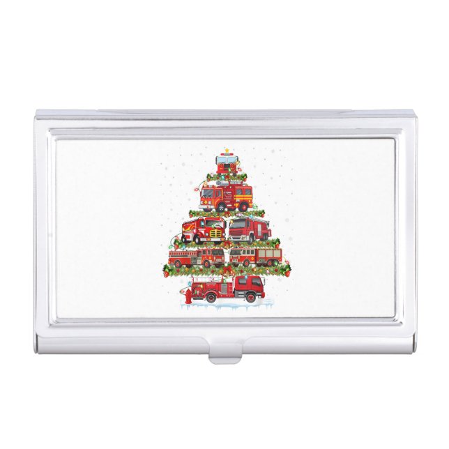 Fire Truck Lights Firefighter Fire Truck Christmas Business Card Case (Front)