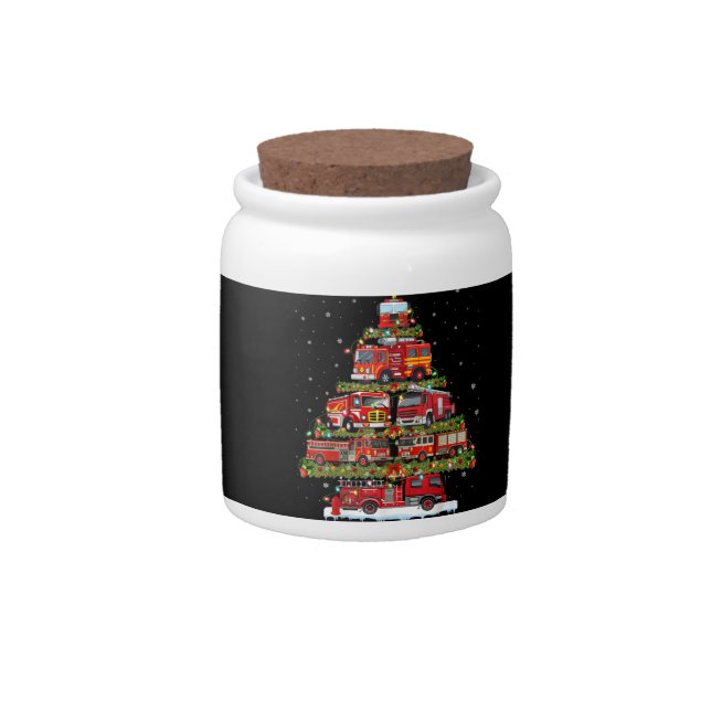 Fire Truck Lights Firefighter Fire Truck Christmas Candy Jar (Front)