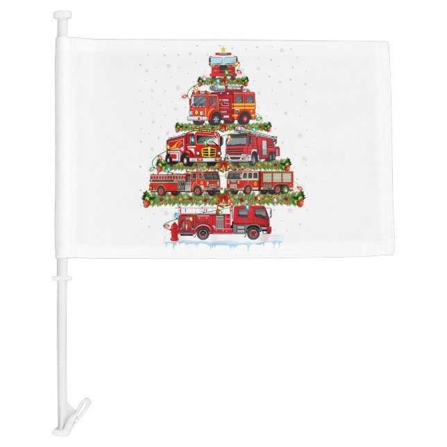 Fire Truck Lights Firefighter Fire Truck Christmas Car Flag (Front)