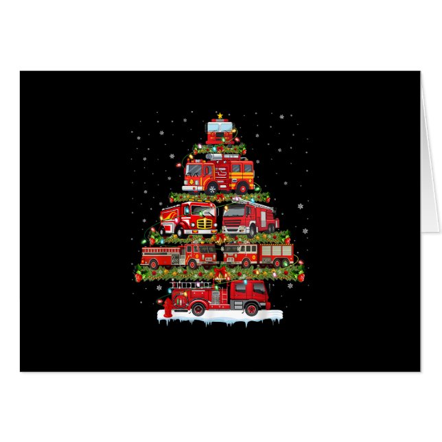 Fire Truck Lights Firefighter Fire Truck Christmas Card (Front Horizontal)