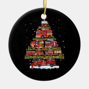 Fire Truck Lights Firefighter Fire Truck Christmas Ceramic Ornament