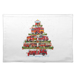 Fire Truck Lights Firefighter Fire Truck Christmas Cloth Placemat