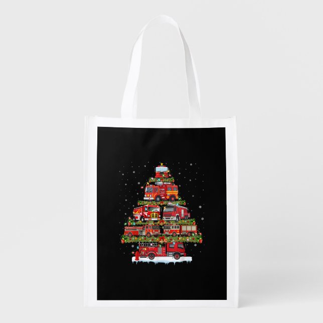 Fire Truck Lights Firefighter Fire Truck Christmas Grocery Bag (Front)