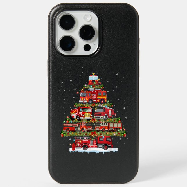 Fire Truck Lights Firefighter Fire Truck Christmas iPhone 15 Pro Max Case (Back)