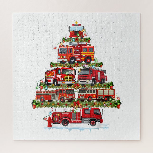 Fire Truck Lights Firefighter Fire Truck Christmas Jigsaw Puzzle (Vertical)