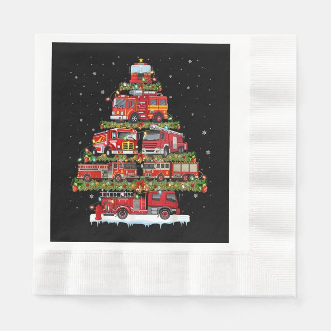 Fire Truck Lights Firefighter Fire Truck Christmas Napkins (Front)