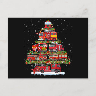 Fire Truck Lights Firefighter Fire Truck Christmas Postcard