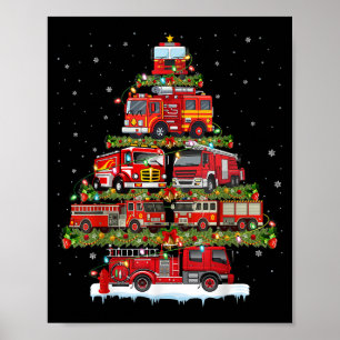 Fire Truck Lights Firefighter Fire Truck Christmas Poster