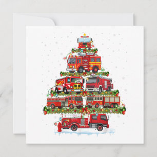 Fire Truck Lights Firefighter Fire Truck Christmas Thank You Card