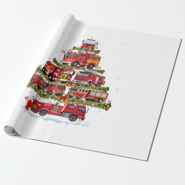 Fire Truck Lights Firefighter Fire Truck Christmas Wrapping Paper (Unrolled)