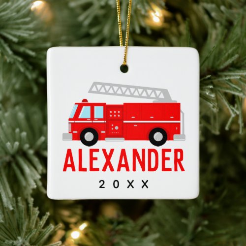 Fire Truck Name Ceramic Ornament