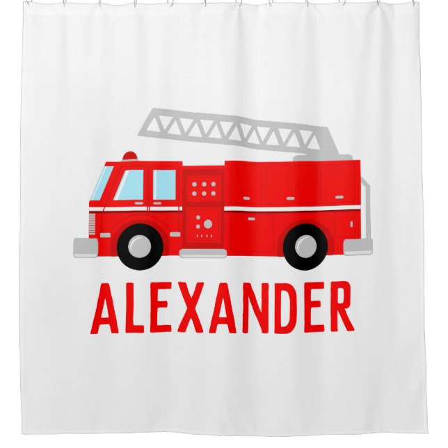 Fire Truck Name Shower Curtain (Front)
