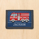 Fire Truck Navy Blue Polka Dot Personalized Kids Trifold Wallet<br><div class="desc">Your little fireman will love this personalized fire truck boys wallet. Easily add their name to make this a special gift.</div>