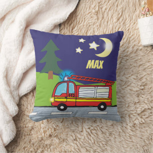 Fire Truck Night Scene - personalized Throw Pillow