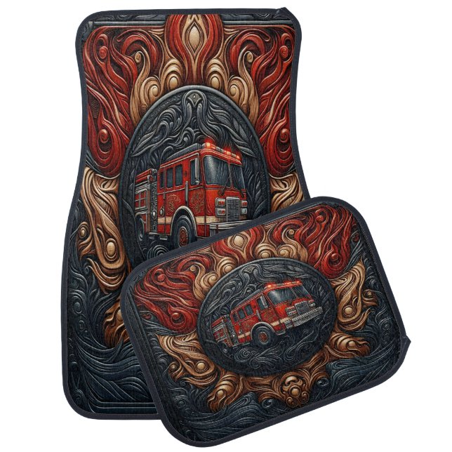 Fire Truck on Imitation Leather Car Floor Mat (Set)