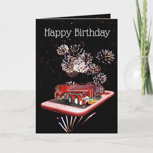 Fire Truck On Speed Dial Birthday Card