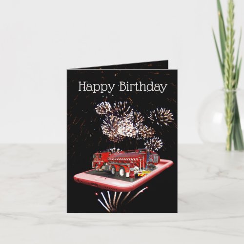 Fire Truck On Speed Dial Small Birthday Card