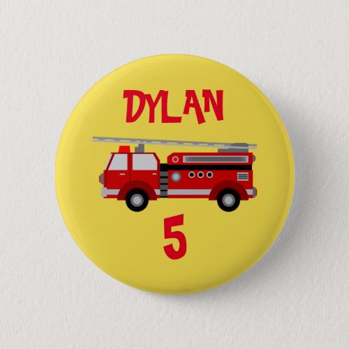 Fire truck Party Birthday button badge