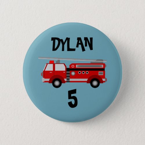 Fire truck Party Birthday button badge