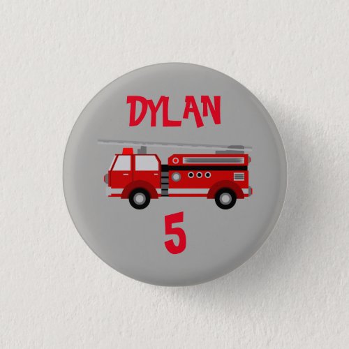 Fire truck Party Birthday button badge