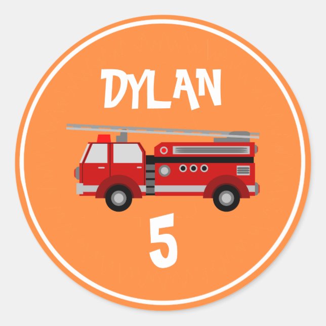 Fire truck Party Birthday Classic Round Sticker (Front)