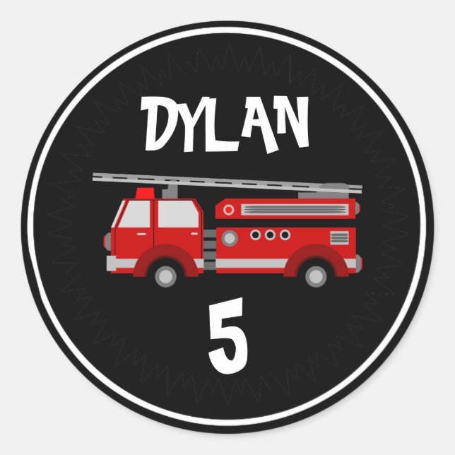 Fire truck Party Birthday Classic Round Sticker (Front)
