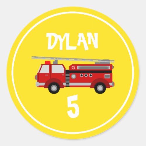 Fire truck Party Birthday Classic Round Sticker