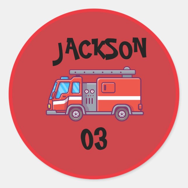 Fire truck Party Birthday Classic Round Sticker (Front)