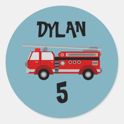 Fire truck Party Birthday Classic Round Sticker