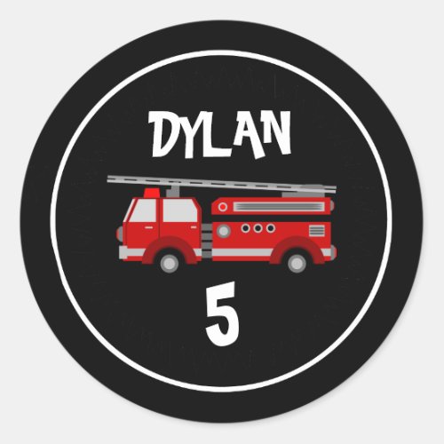 Fire truck Party Birthday Classic Round Sticker