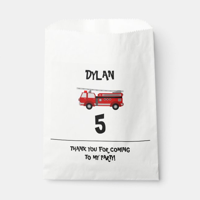 Fire truck Party Birthday Favor Bag (Front)