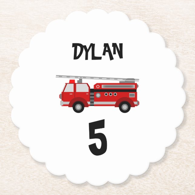 Fire truck Party Birthday Paper Coaster (Front)