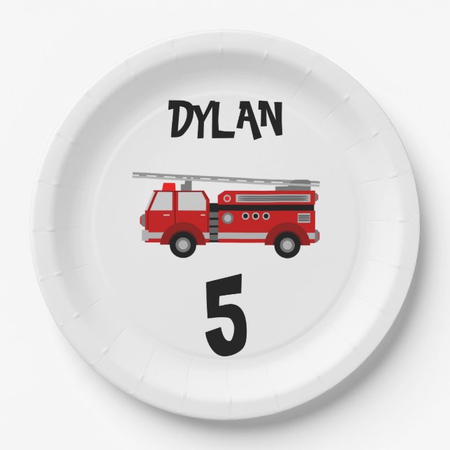 Fire truck Party Birthday Paper Plates (Front)