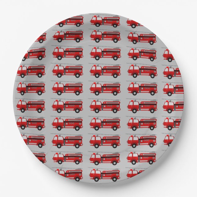 Fire truck Party Birthday Paper Plates (Front)