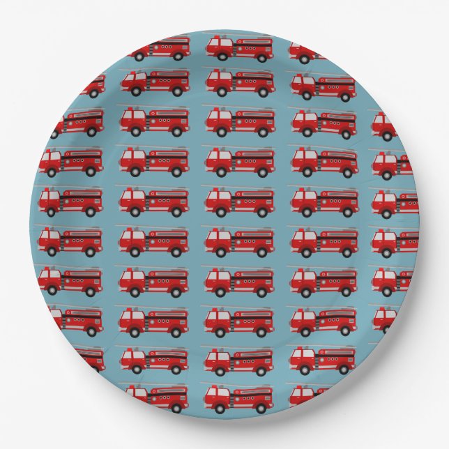 Fire truck Party Birthday Paper Plates (Front)