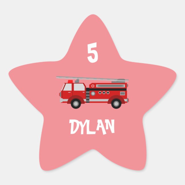 Fire truck Party Birthday Star Sticker (Front)