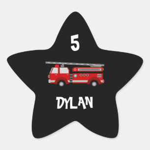 Fire truck Party Birthday Star Sticker