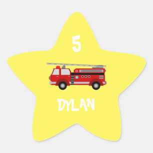 Fire truck Party Birthday Star Sticker