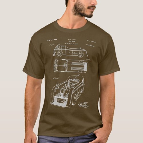 Fire Truck Patent Fireman Art Blueprint  T_Shirt