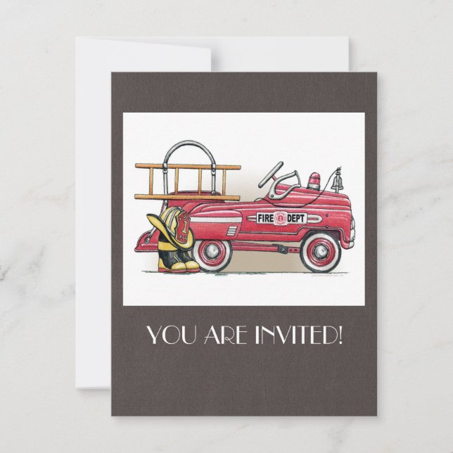 Fire Truck Pedal Car Invitation (Front)